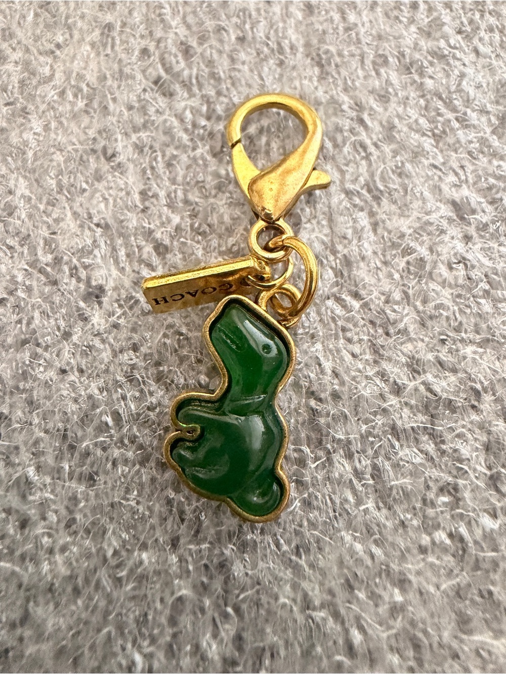 Gold-Tone Green Enamel Baby Dinosaur Zipper Pull Bag Charm Key Clip